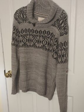 Weatherproof Grey and Black Patterned Cowl Neck Sweater